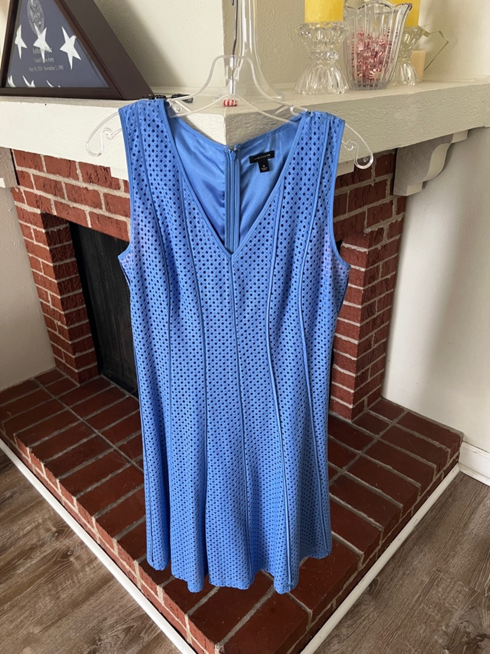 Ann Taylor Perforated V-Neck Midi Dress in Cornflower Blue
